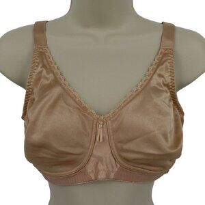 Almost U 36D Bra 1060 Beige Wireless No Wire Nylon Blend No Padding Lace Trim